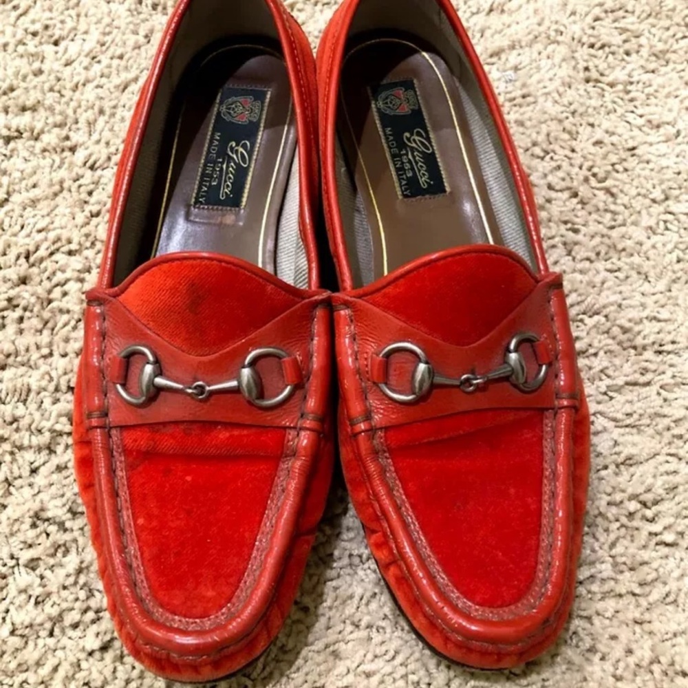 Gucci Loafer, Red, Velvet/Patent, Size 38 1/2 condition, good